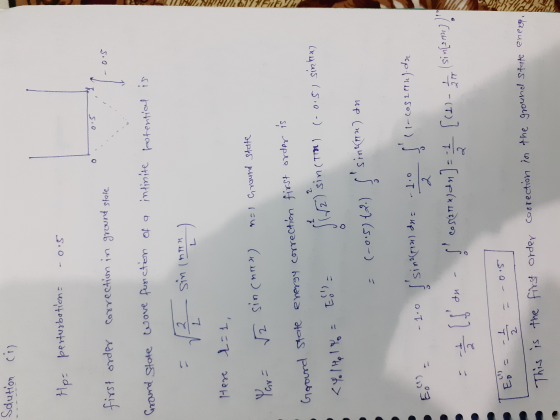 Saution ci pertesbation - 0.5 on 0.5 order correction in ground state - 0.5 Ground state wave function of a infinite potentia
