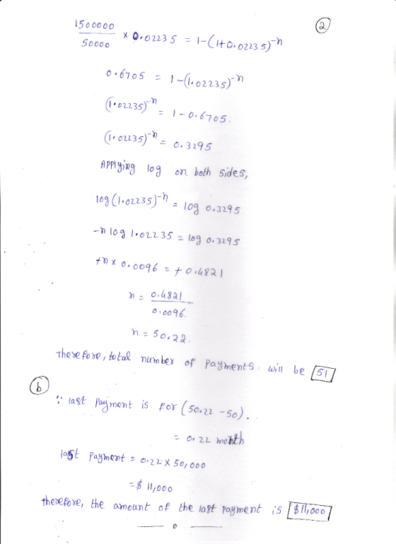 1500000 X QI02235 31-CH0.02235) 50000 0.6705 = 1-(1.02235) (1002235) * = 1-0.6705. (11 02235) * = 0.3295 Applying log on both