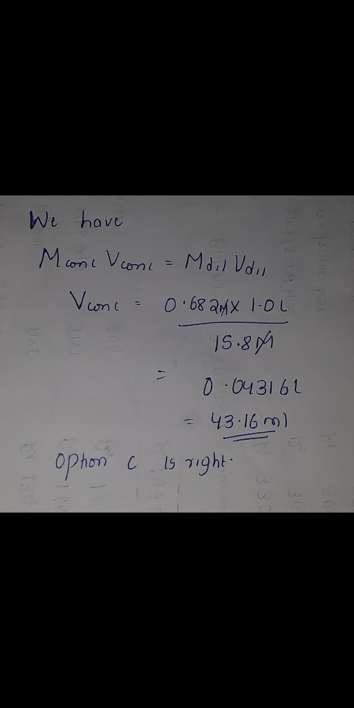 We have Moonc vcone - Mail Udii Vonc = 0.68 2MX LOL 15.8M 0.04316l 43.16 m) ophon is right