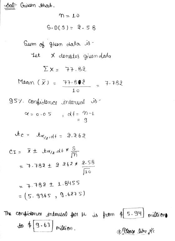 Sal: Criven that, m=lo S.0(5): 2.58 Sum of given data is - Let X denotes given data EX- 77.82 Mean = 77.882 7.782 O 95% confi