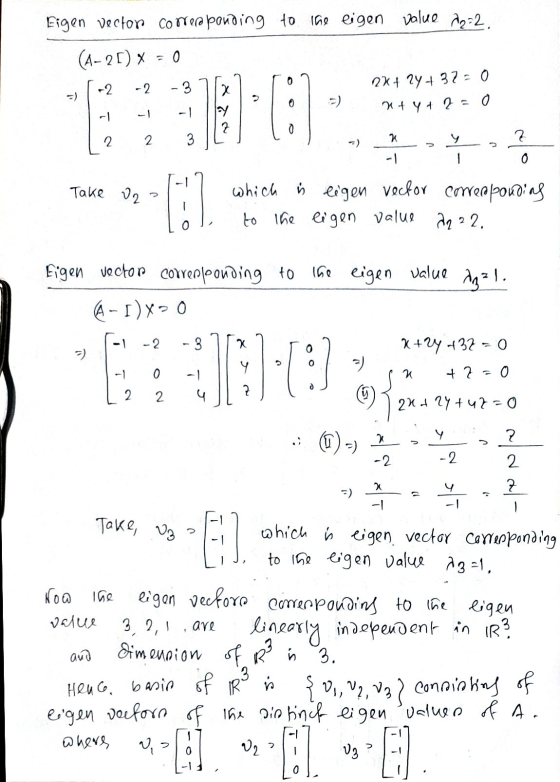 Eigen vector corresponding to the eigen value 22:2. (A-2[x = 0 2 -2. 3 X 2x + 2y + 32 = 0 7+ Y + 2 = o 3 0 0 2 2 2 2 - 0 Take