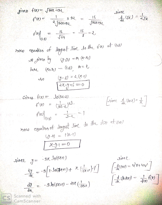 since given f@= 192X +32 f(X) = J328192 X BR 16 JBLX132 se 25x २ 16 16 Voy m=ů here (4191) fo sow equations of bongof-line t