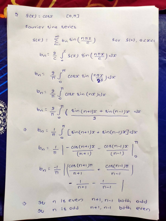 S(2) - C082 Co, to Fourier sine series O S(X) = E on sin (nie) For f(x), 02225 n1 с bos s s(x) 8in (2) ar boa 2 / C082 sin (n