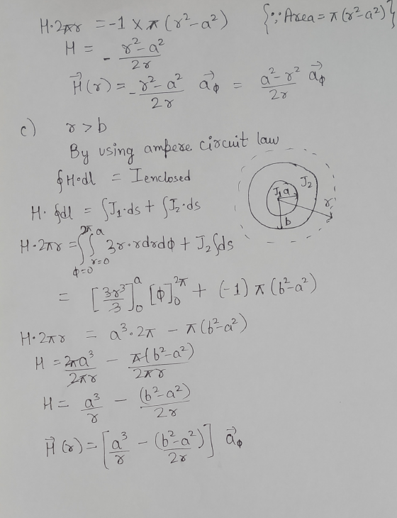 Area = A (8²9²) H-2A =-1xA (82-a²) 8²a² H 28 2 Ĥ (8) =_82_a² a a ²-8 ap 28 28 c) g>b By using ampere Ciocuit low J2 Joa & Hod