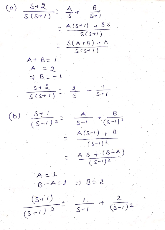 (a) 5+2 A A(S+1) ABS i 5(5+1). SCA+B) + A S.(STI) : At Bai A =2 2 B--1 5+2 sestra 35 - ste (6) Sth * 15-012 A(S-1) + B (si)?