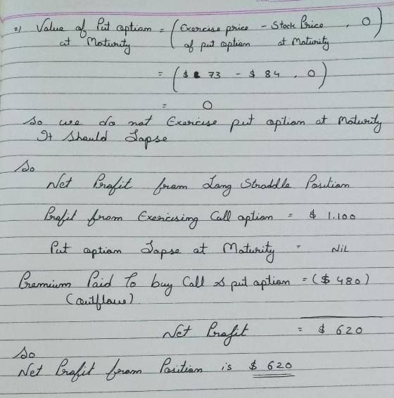 2 of Value at Put aptism - Maturity Exercise price of put caption - Stock Price at Maturity $873 - $ 84, o so we do It should