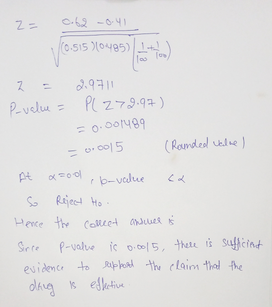 Z- 0.62 -0.41 10.515 )10.485) 11+ оъ 2 = P-value = 2.9711 PL 279.97) 0.001489 (Rounded value =O50015 At acool rb-value ca so