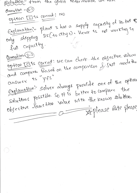 solution from the given information, Question Bi option [O is correct? No Explanations plaut 3 has a supply capacity of 30,