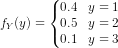 f_Y(y)=\left\{\begin{matrix} 0.4 & y=1\\ 0.5 & y=2\\ 0.1 & y=3 \end{matrix}\right.