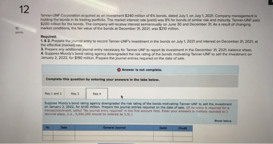 12 Tanner-UNF Corporation acquired as an investment $240 million of 6% bonds, dated July 1, on July 1, 2021. Company manageme
