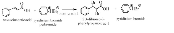ОН NHBrz acetic acid NHBr Br 0 OH Br 2,3-dibromo-3- phenylpropanoic acid pyridinium bromide trans cinnamic acid pyridinium br
