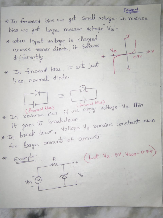bias we page-l * In forward bias we get small voltage. In reverse get large reverse voltage Vz. * when input voltage is char