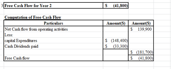 3 Free Cash Flow for Year 2 S (41,800) Amount(S) Amount(S) $ 139,900 Computation of Free Cash Flow Particulars Net Cash flow
