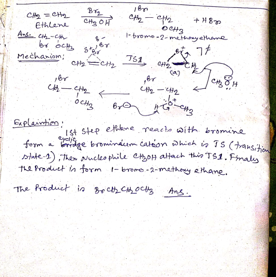 Brn EALong сне он Bri . CH2=CH2 CH2 - CH2 + HB Oha ! il bromo-2-methoxyethane Br och st Br. Beta 77 Mechanism : CH2 CH2 IS1 C