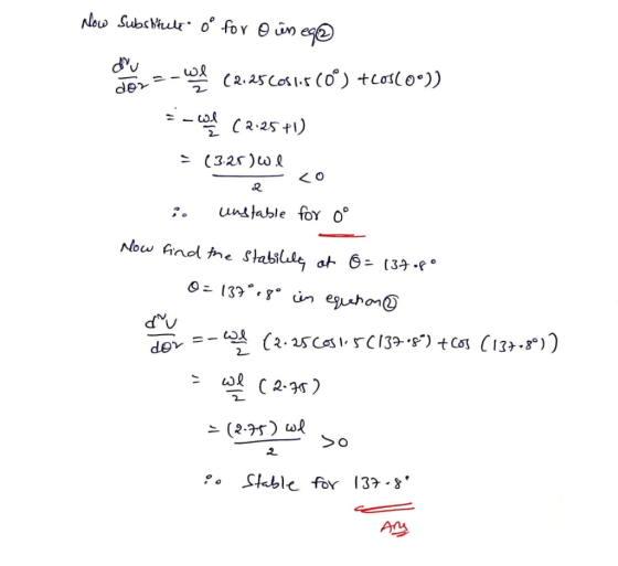 plow Substfele o for o en eg2 dru wl dor (2.25 Coslis -5 (0°) + cos0°)) :- (2.25+1) = (3.25)we co 2 unstable for 0° Now find