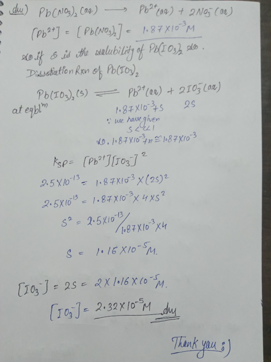 du) PbCN) Coa) Pb (0a) t2No (0) CPb9J-[Pb(No 1.87X10 M o &i the salubilidy of Pii 0s o Didsotiation RRn of Po(To Pb(0)2103 L