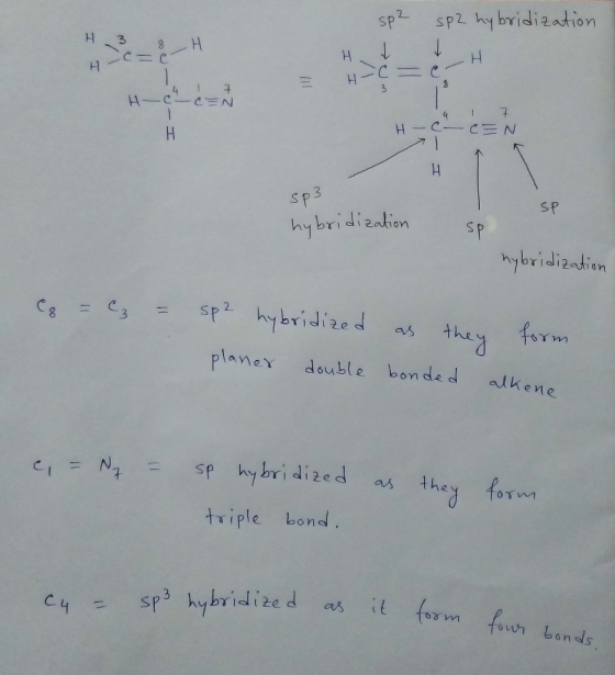 sp² sp2 hybridization H3 8 H oo I I H-cze HC = er - 4 1 7 -C-CEN 7 H-C- CEN Ht sp3 SP hybridization hybridization cs = C₂ = s