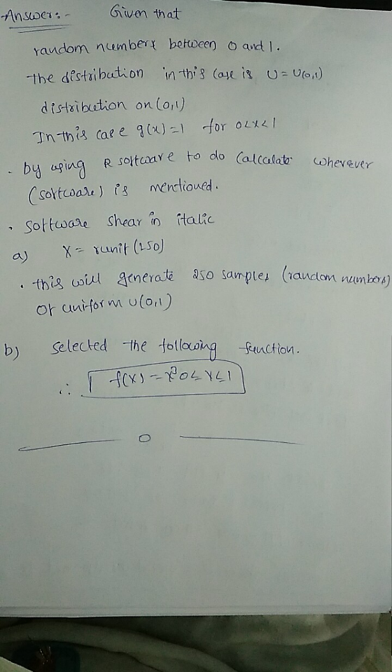 プAnsar :- Givm that raudom nambert betoeer o at distaibution on (o,u) by ugng R soltexaye to do b) Selecked the Hollovoing -f