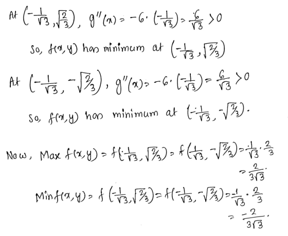 At (73,6), 9(a)=-6.4+) the so So, fra, y) has minimum at (-2,1%) At (-43, -5%), g(x)= -6.6-7- en so so, fa,y) has minimum a