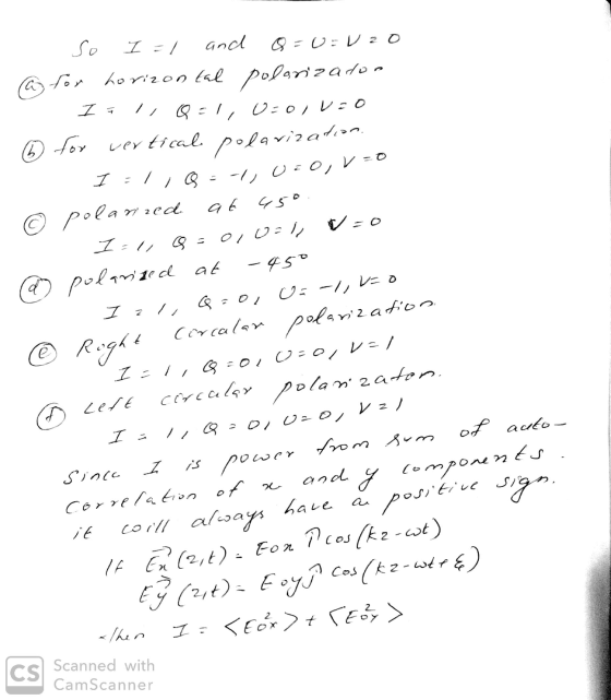 I=/ so and B-U-V 20 a for horizon tal polarizador 1, Q=1, 0:0, 1:0 6 for verticale polar 1, Z I I-, a I 2 1 e arization. -1,0