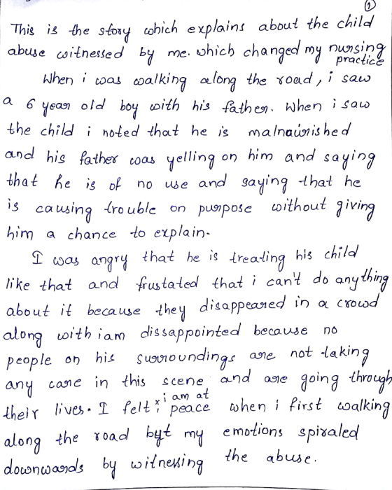 This is the stoy cohich explains about the child ohicb changec ? practic nunsing abuje witnessed by me When coas ealking alon