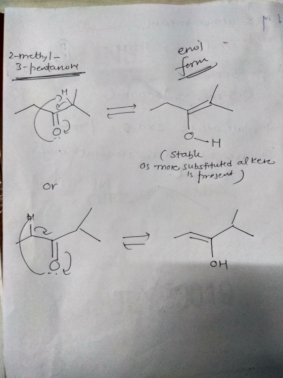 2-methyl- 3-pentanone enol form, OH (Stable as more substituted alkere present) IS or OH