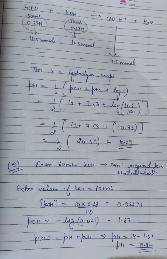 DATE PAGE Holo t somL kok s cooke + 0.23M som lo ke & Ho H₂O 0.23M 11.5mmule 11. simmel 11.5mmal This is a hydrolysis whept.