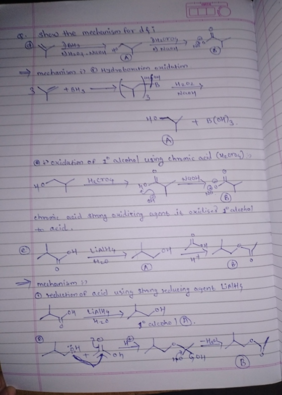show the mechanism for a fi 1) Hoof. Naon na 1. mechanism in Hydroboration occidation lofon +BHs B 3 13 HO 40Y + B COH). @?ex
