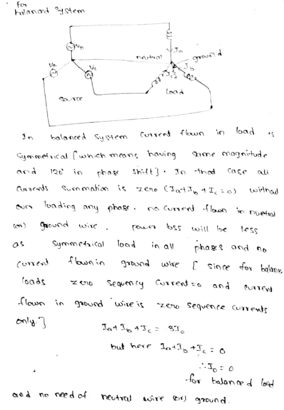 for balanced system nata ground Vo Sa Te in load Current flown balanced System Symmetrical (which means having me magnitude a
