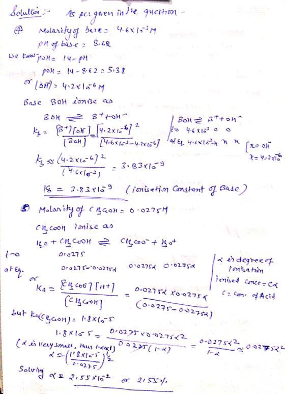 Solulim - As pargnem in die qucito Molarity of bee 4.67757M pH of beide 8.68 We Paw pulla 14- poliz. 14-8.6225158 < (OXT) = 4