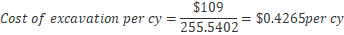 Cost of excavation per cy = $109 407 = $0.4265per cy