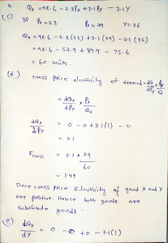 u Px –98.6 -2.3 px +3.1 Py - 2.17 of Px=23 Py = aq Y=36 2x = 98.6 -2.3 (23) +3.1 (29) -2.1 (36) =98.6 - 52.9+89.9 - 75.6 = 60