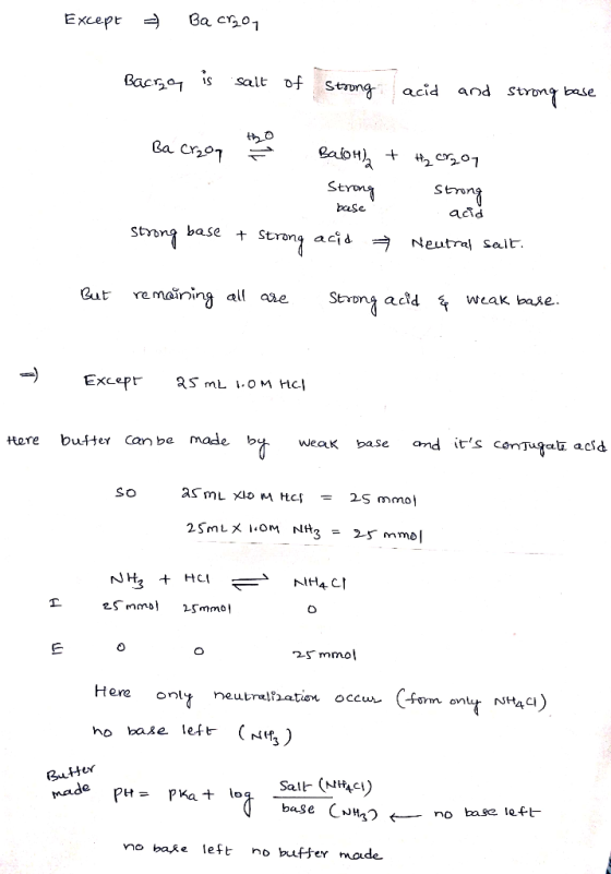 Except = Bacro, Bacra is salt of strong acid and strong base Ba craop BaloH) + H₂ crgo, Strong strong base acid strong base +