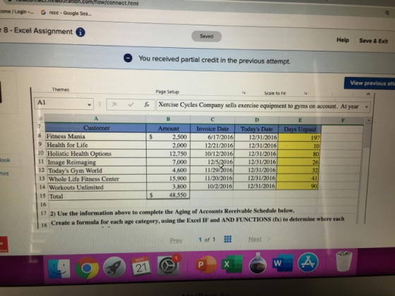 .com/flow/connect.html come /Login- G rece-Google Sea. 8- Excel Assignment Seved Help Save & Exit You received partial credit