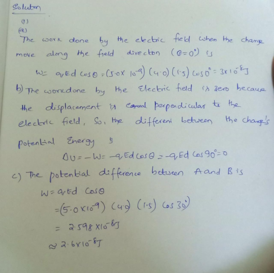 Coluten a) The oork done by the ekctric te ohen e chang t5) The coondone by he Electric held hecaua eleclric field, So hye dl