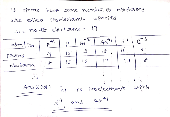 same numben o elect1oVg have specres ealled iso electaonic 17 c no-t ele ct Suns atomm P Paotons 17 17 electrona Answn isoele