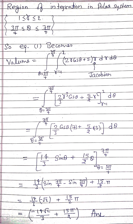 Region of integration in Polas system IS832. 31 co s IT f t 71 So eq. u Becomes Volume = (27650 +5.7 drdo f fire &=317 ra + J