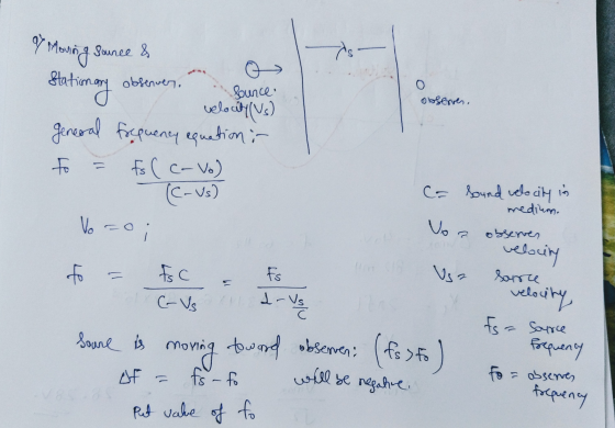 observe. medium. of Moving Sounce & Stationary observer. Sounce. O velocity (us). general frequency equation : to = Es (c-Vo)