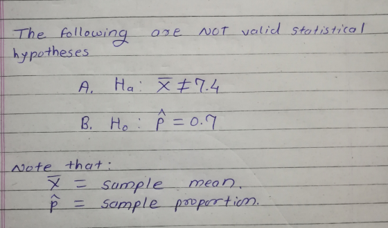 The fallousing hypotheses ane Not valid statistica The. Fellowin B. Ho, P20.07 vote that y Sample mean pーニーSample pioportion.