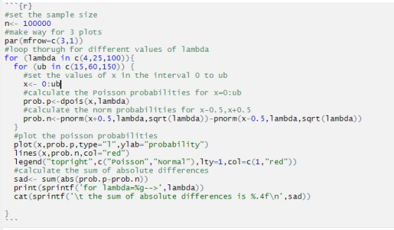 #set the sample size n<- 100000 #make way for 3 plots par (mfrow=C(3,1)) #loop thorugh for different values of lambda for (la