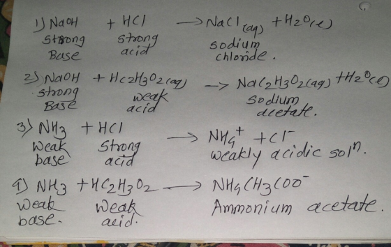 acid 1) Na OH + HCl - NaClean +4200) strong strong sodium Base chloride. 25 NaOH + He 24302caq) - NaCH302(99) theco strong we