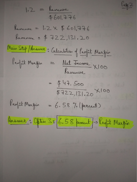 Page 2 1.2 Revenue $601,776 Revenue 1.2 X $ 601,776 Revenue $722,131.20 Main Step / Answer & Calculation of Peopit Margeis Pr