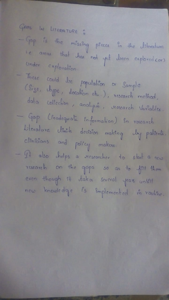 GAPS I LITERATURE - Gap is the missing picces in the literature le areas that has not yet been explored cor) Under exploratio