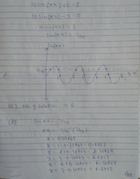 losin(x) +5 = losincan)-3=0 10 sin(an) - 3 sinan) - 320 31.10 (9) Moj faltation = 6 Sinan: 3110 An sin (340) x = 0.36469 7-1-