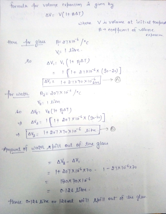 formul a or velume expantii given ho V volume at initi tmpot expart im 0 ount of voater bill out of the alau 0.16 Litre