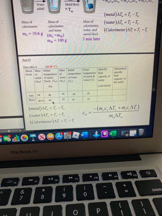 و امام Metal block Water added at Im Mass of calorimeter Mass of calorimeter and water (mc +mw) mw = 100 g Mass of calorimete