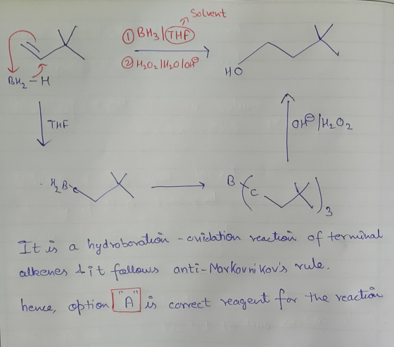 Solvent Овиз | THE 110, 140 lows HO BH₂H THE LOH H₂O2 It is a hydroboration - cuidation reaction of terminal alkenes tit foll