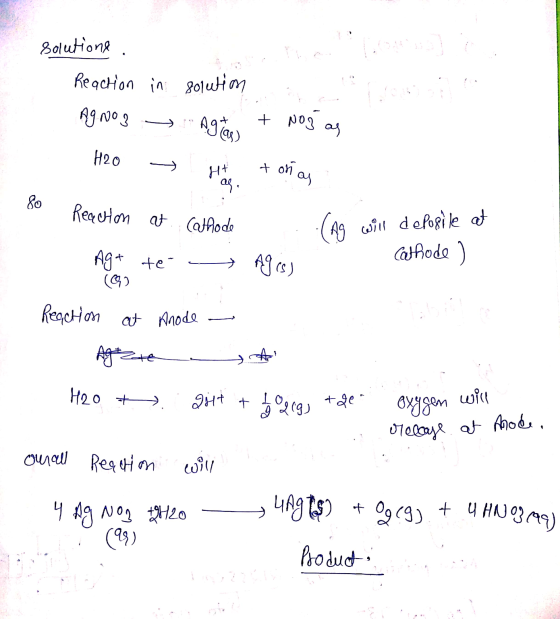 House solutions Reaction in solution Ag. No 3 Agias) + Nos as H2O tonas H+ as. ko (Ag will delogi le at Reaction at Cathode