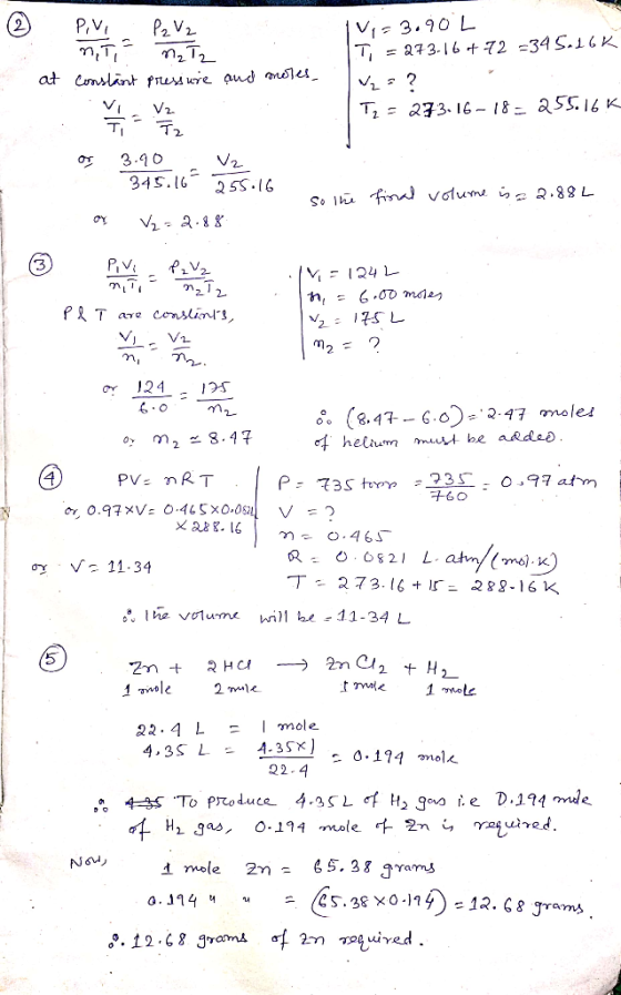 2 Pivi P₂ V2 in Tan, T, at constant pressure and mores, 10,= 3.90 L T = 273.16 472 = 34 Sadok ₂ = ? T2 = 273.16-18=255.16k OY