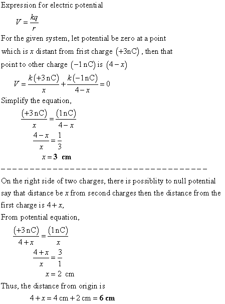 Expression for electric potential V = For the given system, let potential be zero at a point which is x distant from frist ch